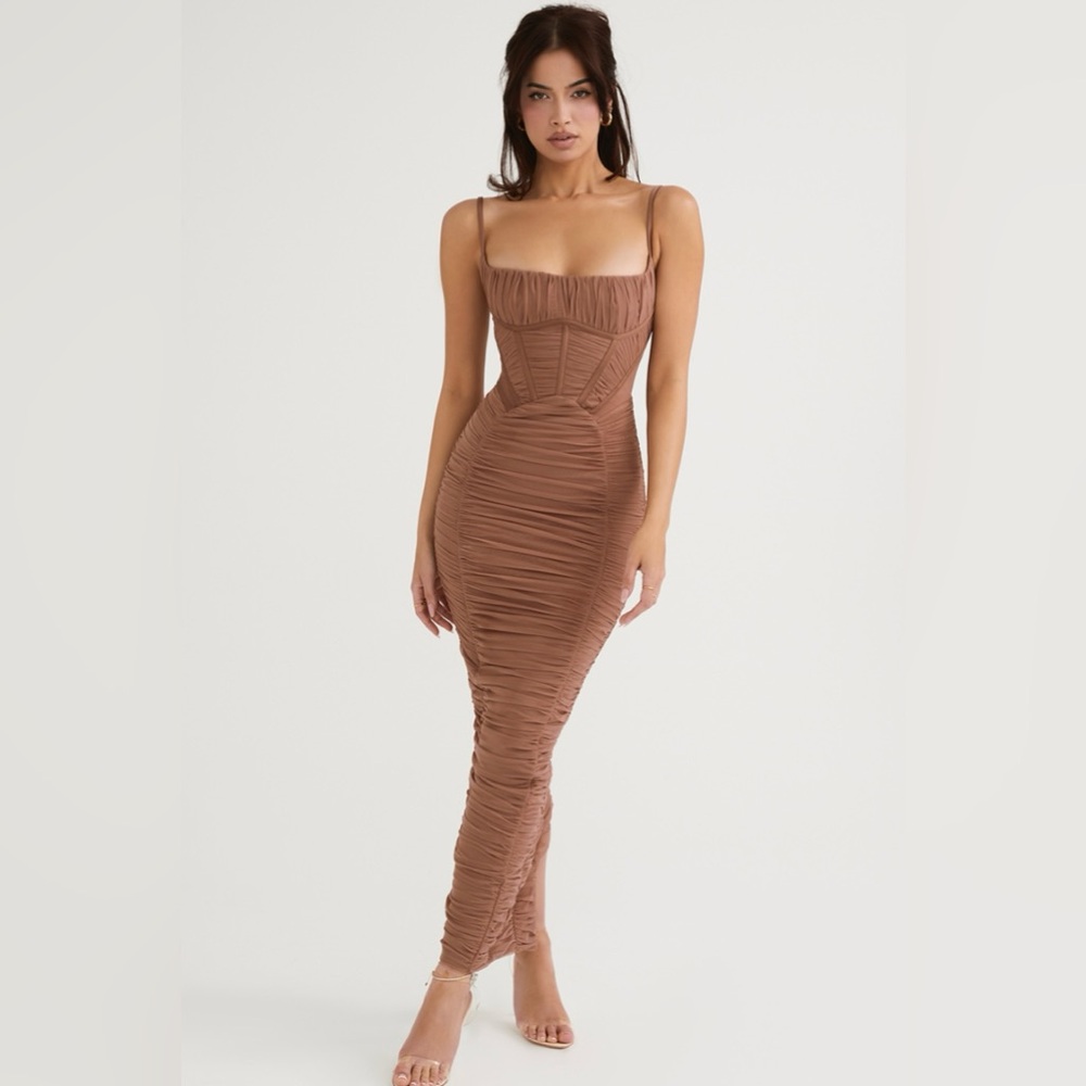 Lilian Dress by House of CB, Mocha Corset Maxi Dress, Size XS, Regular Cup (A-C) - Picture 5 of 7